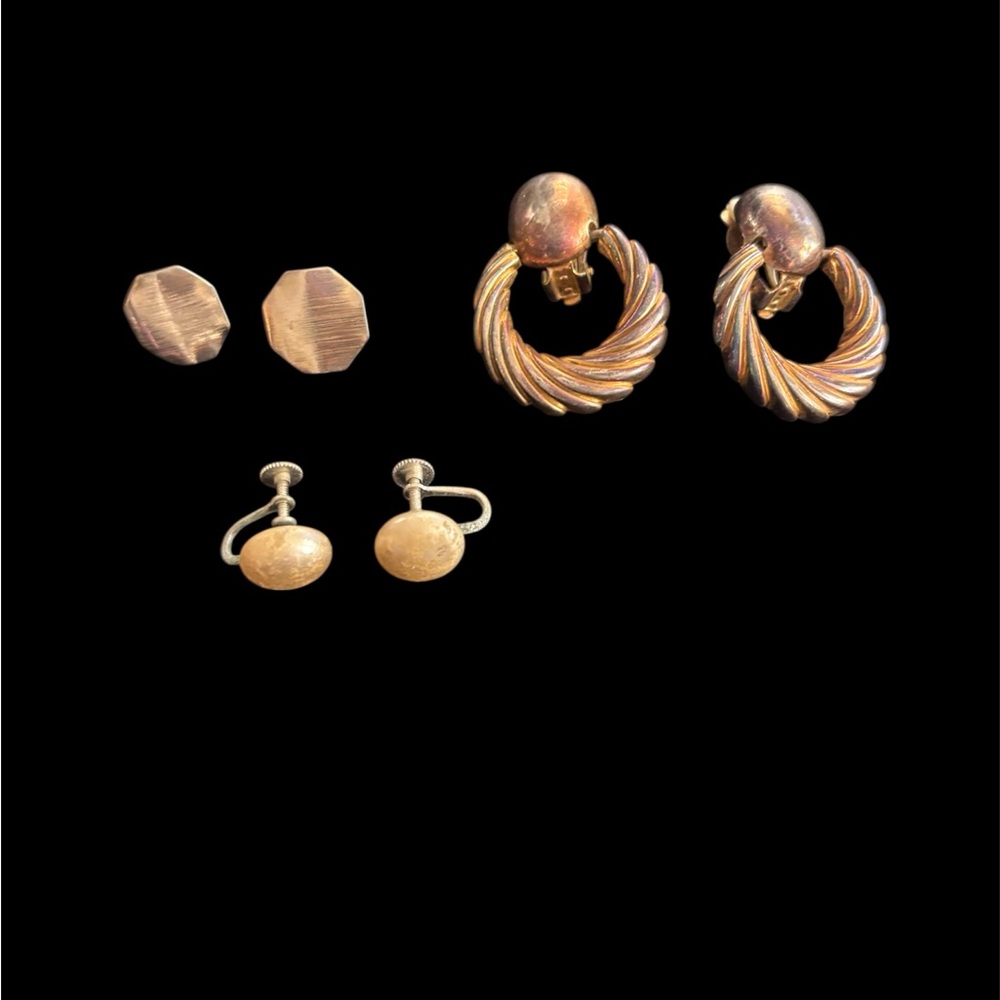 Lot of Vintage Gold and Bronze Tone Door Knocker Screw On/Clip On Earrings